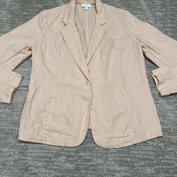 J.Jill Love Linen Blazer Womens Small Pink 100% Linen One Button Lightweight - Picture 2 of 11